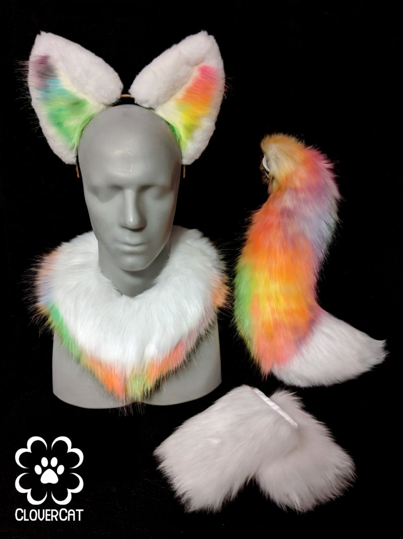 Ears, Neck, Tail, Hands: Rainbow, White